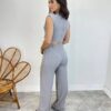 Conjunto Feminino Jéssica Cropped sem Bojo e Calça Pantalona Cinza - Fernanda Ramos Store