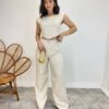 Conjunto Feminino Jéssica Cropped sem Bojo e Calça Pantalona Nude - Fernanda Ramos Store