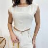 Conjunto Feminino Jéssica Cropped sem Bojo e Calça Pantalona Nude - Fernanda Ramos Store