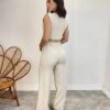 Conjunto Feminino Jéssica Cropped sem Bojo e Calça Pantalona Nude - Fernanda Ramos Store