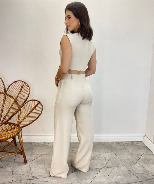 Conjunto Feminino Jéssica Cropped sem Bojo e Calça Pantalona Nude - Fernanda Ramos Store