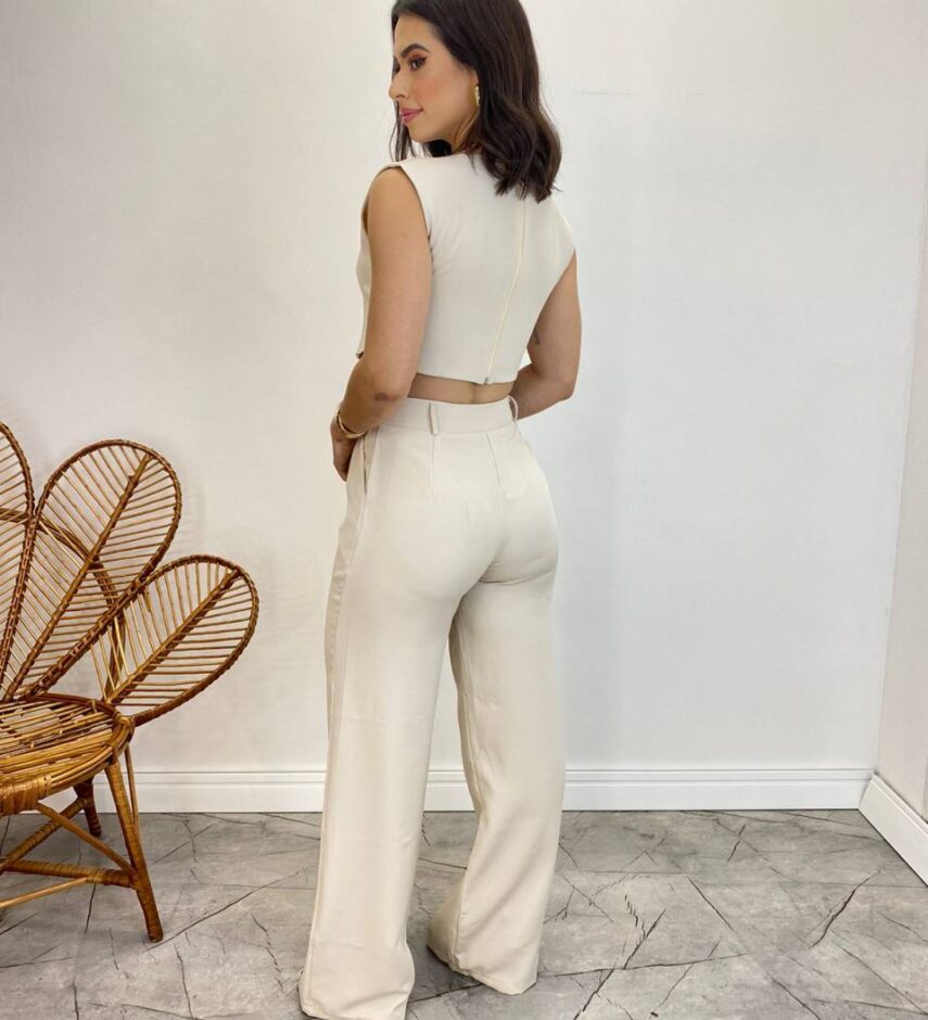 Conjunto Feminino Jéssica Cropped sem Bojo e Calça Pantalona Nude - Fernanda Ramos Store