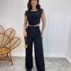 Conjunto Feminino Jéssica Cropped sem Bojo e Calça Pantalona Preto - Fernanda Ramos Store