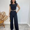 Conjunto Feminino Jéssica Cropped sem Bojo e Calça Pantalona Preto - Fernanda Ramos Store