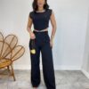 Conjunto Feminino Jéssica Cropped sem Bojo e Calça Pantalona Preto - Fernanda Ramos Store