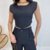 Conjunto Feminino Jéssica Cropped sem Bojo e Calça Pantalona Preto - Fernanda Ramos Store