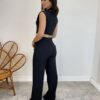 Conjunto Feminino Jéssica Cropped sem Bojo e Calça Pantalona Preto - Fernanda Ramos Store