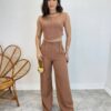 Conjunto Feminino Jéssica Cropped sem Bojo e Calça Pantalona Terra - Fernanda Ramos Store