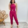 Conjunto Feminino Fernanda Calça com Cinto e Cropped sem Bojo Pink - Fernanda Ramos Store