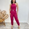 Conjunto Feminino Fernanda Calça com Cinto e Cropped sem Bojo Pink - Fernanda Ramos Store