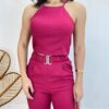 Conjunto Feminino Fernanda Calça com Cinto e Cropped sem Bojo Pink - Fernanda Ramos Store