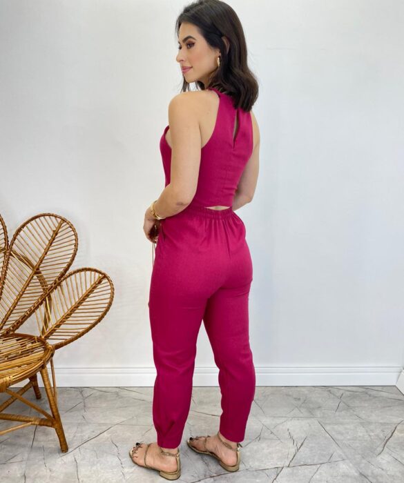 Conjunto Feminino Fernanda Calça com Cinto e Cropped sem Bojo Pink - Fernanda Ramos Store