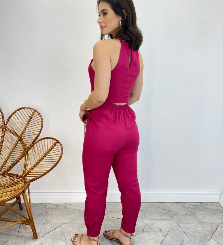 Conjunto Feminino Fernanda Calça com Cinto e Cropped sem Bojo Pink - Fernanda Ramos Store