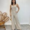 Conjunto Feminino Maitê Cropped e Calça Pantalona Bege - Fernanda Ramos Store