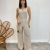 Conjunto Feminino Maitê Cropped e Calça Pantalona Bege - Fernanda Ramos Store