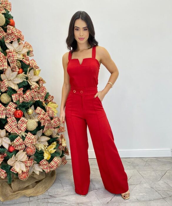 Conjunto Feminino Maitê Cropped e Calça Pantalona Vermelho - Fernanda Ramos Store