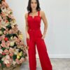 Conjunto Feminino Maitê Cropped e Calça Pantalona Vermelho - Fernanda Ramos Store