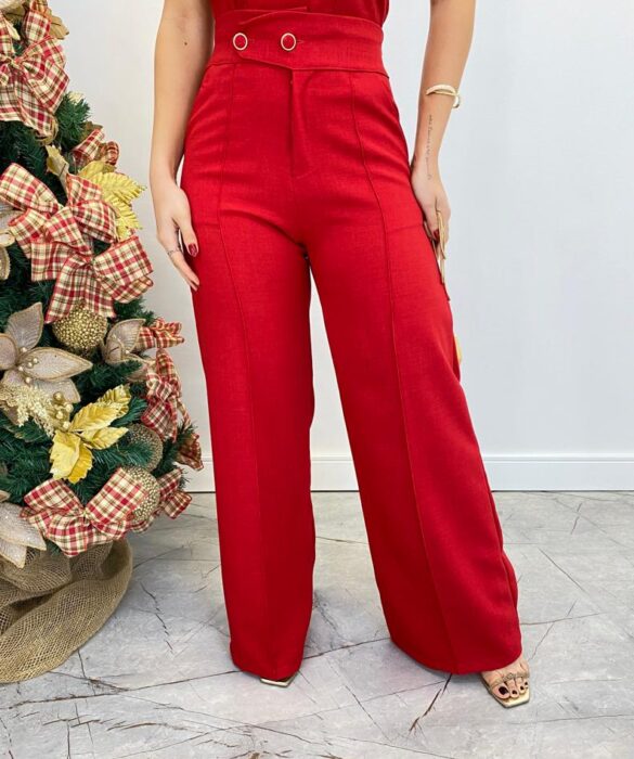 Conjunto Feminino Maitê Cropped e Calça Pantalona Vermelho - Fernanda Ramos Store