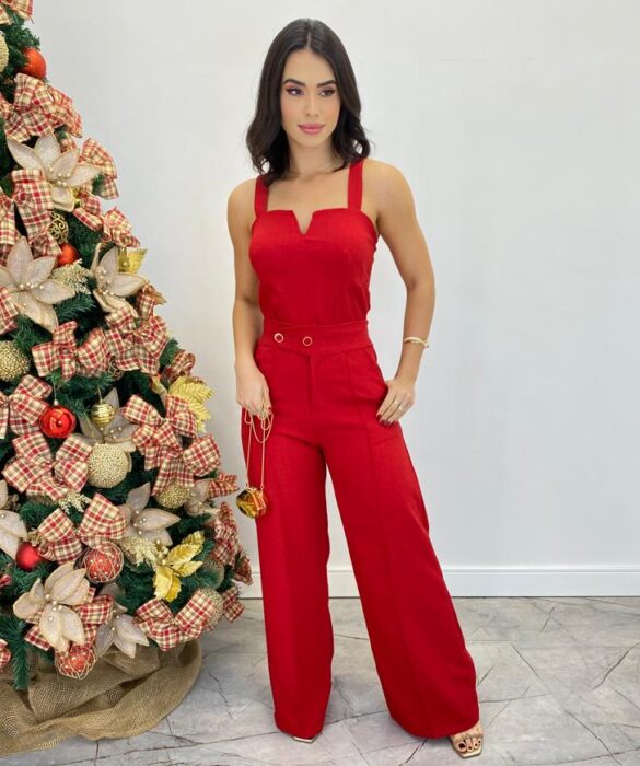 Conjunto Feminino Maitê Cropped e Calça Pantalona Vermelho - Fernanda Ramos Store