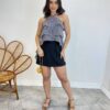 Cropped Bata Feminina sem Bojo Listrada com Babados Preto - Fernanda Ramos Store