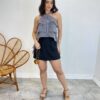 Cropped Bata Feminina sem Bojo Listrada com Babados Preto - Fernanda Ramos Store