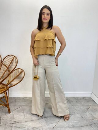 Cropped Bata Feminino Liz sem Bojo com Babados Caramelo - Fernanda Ramos Store