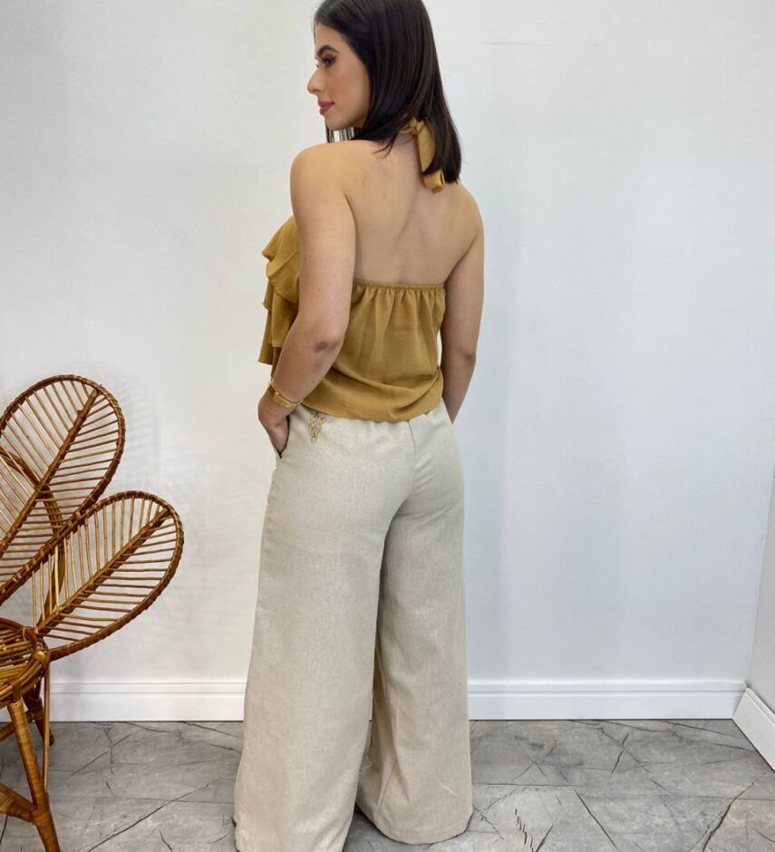 Cropped Bata Feminino Liz sem Bojo com Babados Caramelo - Fernanda Ramos Store