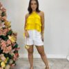 Cropped Bata Feminino sem Bojo com Babados Amarelo - Fernanda Ramos Store