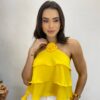 Cropped Bata Feminino sem Bojo com Babados Amarelo - Fernanda Ramos Store