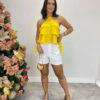 Cropped Bata Feminino sem Bojo com Babados Amarelo - Fernanda Ramos Store