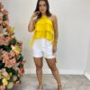 Cropped Bata Feminino sem Bojo com Babados Amarelo - Fernanda Ramos Store