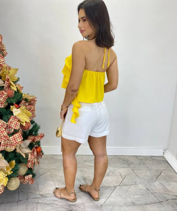 Cropped Bata Feminino sem Bojo com Babados Amarelo - Fernanda Ramos Store