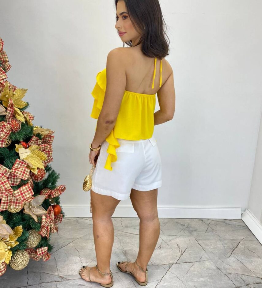 Cropped Bata Feminino sem Bojo com Babados Amarelo - Fernanda Ramos Store