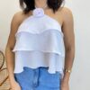 Cropped Bata Feminino sem Bojo com Babados Branco - Fernanda Ramos Store