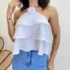 Cropped Bata Feminino sem Bojo com Babados Branco - Fernanda Ramos Store