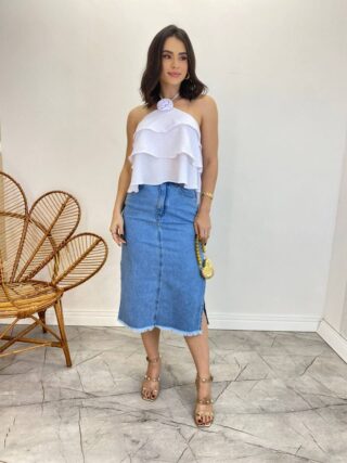 Cropped Bata Feminino sem Bojo com Babados Branco - Fernanda Ramos Store