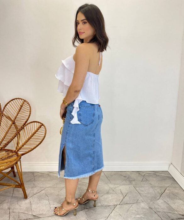 Cropped Bata Feminino sem Bojo com Babados Branco - Fernanda Ramos Store