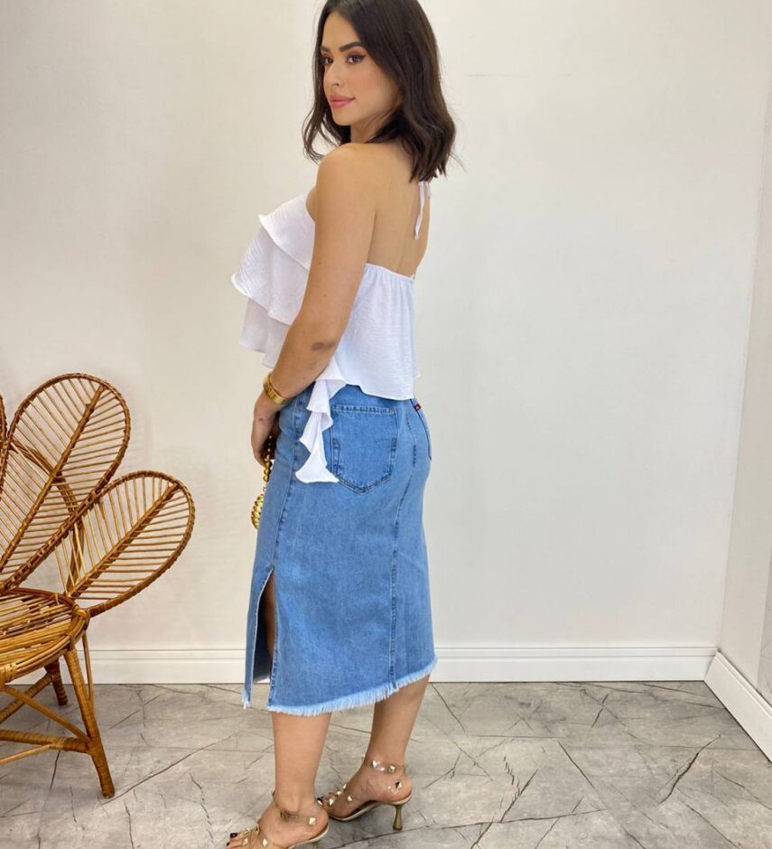 Cropped Bata Feminino sem Bojo com Babados Branco - Fernanda Ramos Store