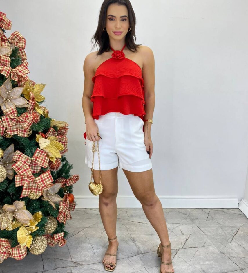 Cropped Bata Feminino sem Bojo com Babados Vemelho - Fernanda Ramos Store
