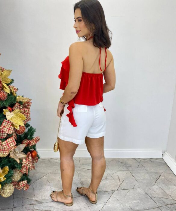 Cropped Bata Feminino sem Bojo com Babados Vemelho - Fernanda Ramos Store