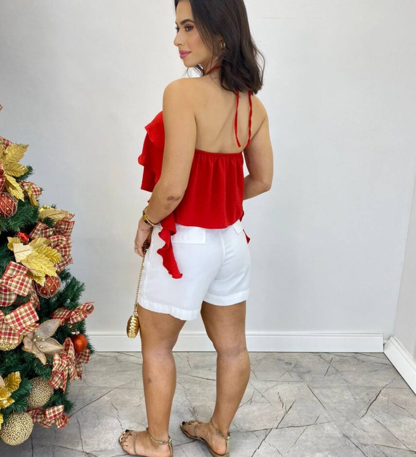 Cropped Bata Feminino sem Bojo com Babados Vemelho - Fernanda Ramos Store