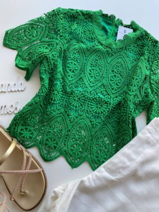 Cropped Feminino Alongado Manuela sem Bojo Guipir Verde - Fernanda Ramos Store