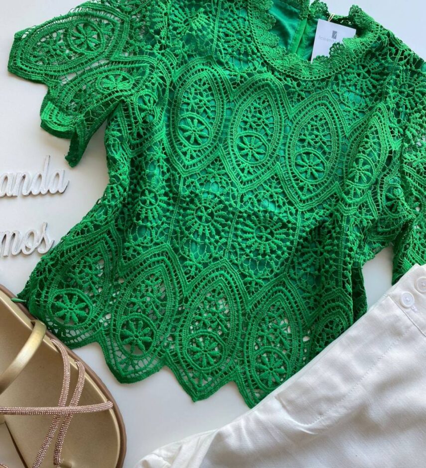 Cropped Feminino Alongado Manuela sem Bojo Guipir Verde - Fernanda Ramos Store