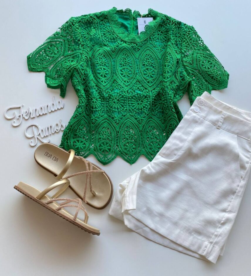 Cropped Feminino Alongado Manuela sem Bojo Guipir Verde - Fernanda Ramos Store