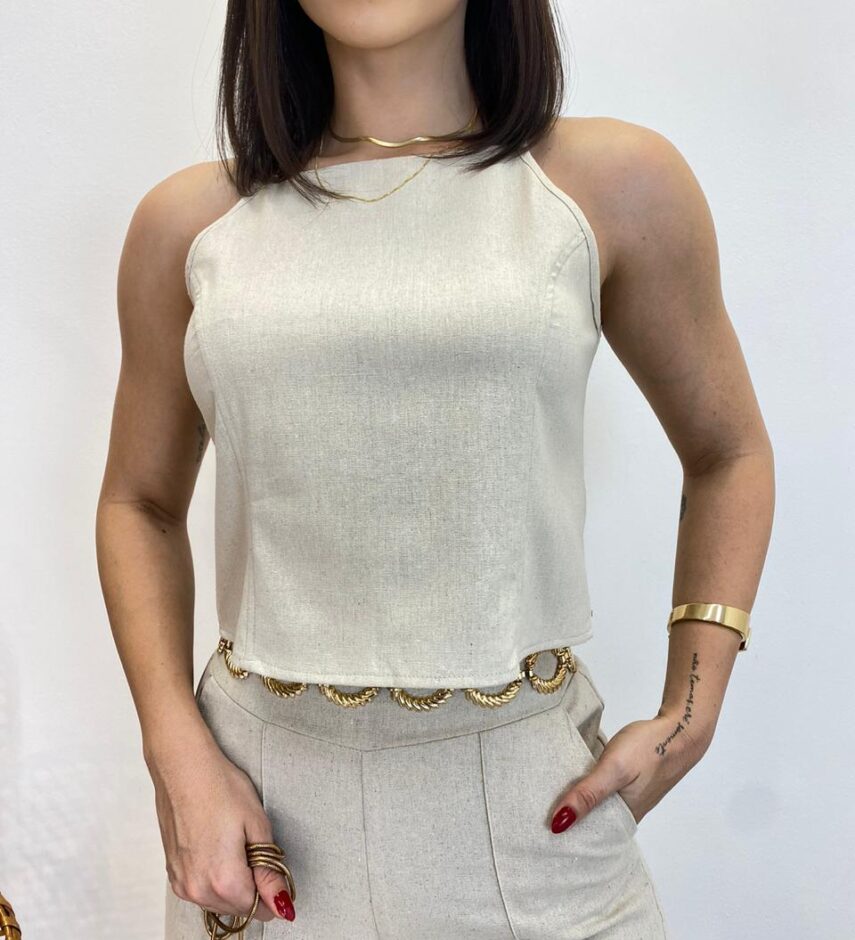 Cropped Feminino Ana Júlia sem Bojo com Alça Fina Bege - Fernanda Ramos Store