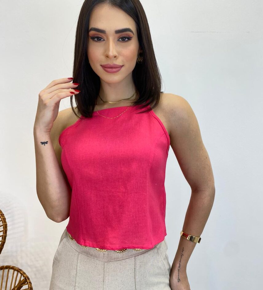 Cropped Feminino Ana Júlia sem Bojo com Alça Fina Pink - Fernanda Ramos Store