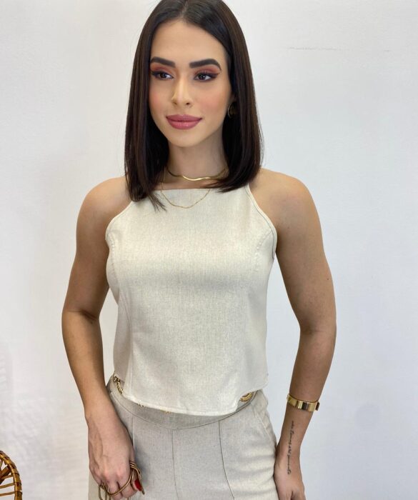 Cropped Feminino Ana Júlia sem Bojo com Alça Fina Bege - Fernanda Ramos Store