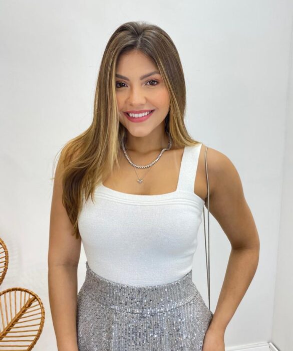 Cropped Feminino Antonella Lurex sem Bojo Branco - Fernanda Ramos Store