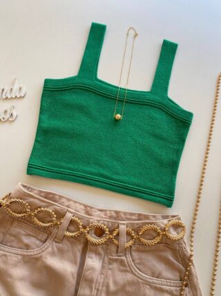 Cropped Feminino Antonella Lurex sem Bojo Verde - Fernanda Ramos Store