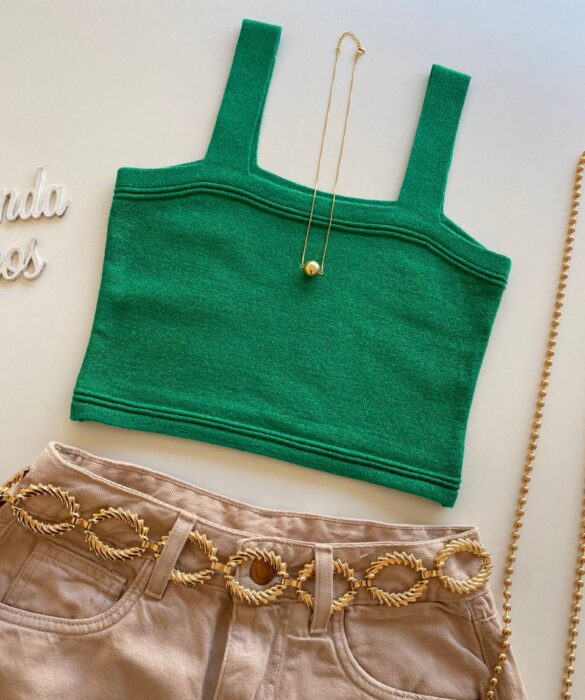 Cropped Feminino Antonella Lurex sem Bojo Verde - Fernanda Ramos Store